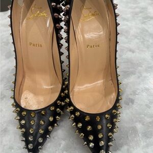 Christian Louboutin Black and Gold Studded Heels